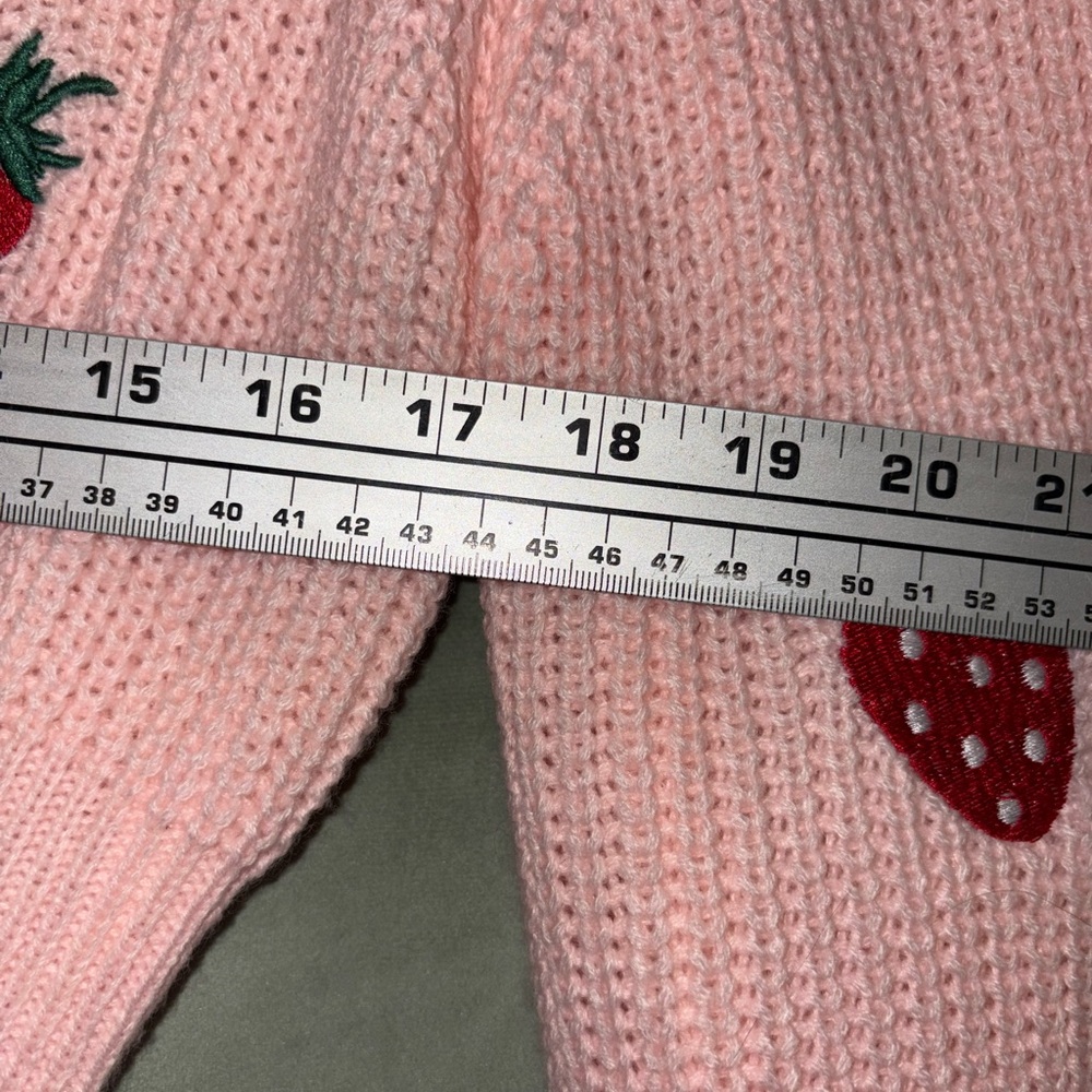 Womens Pink Strawberry Embroidered Women's Crop Button Down Sweater 🌵S - Picture 2 of 8